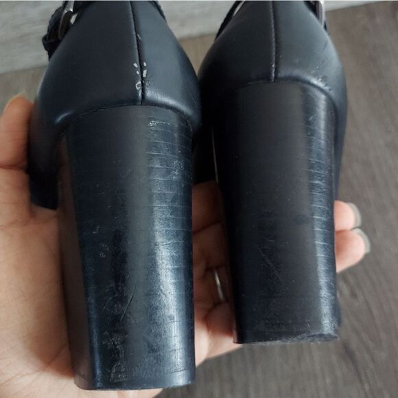 VINTAGE MUDD FAUX LEATHER BLACK PLATFORM CHUNKY HEEL SHOES WOMENS SZ 8.5M - Picture 9 of 9